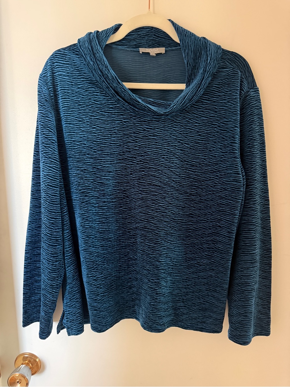 Habitat Teal Blue Textured Cowl Neck Tunic Top Long Sleeve XL